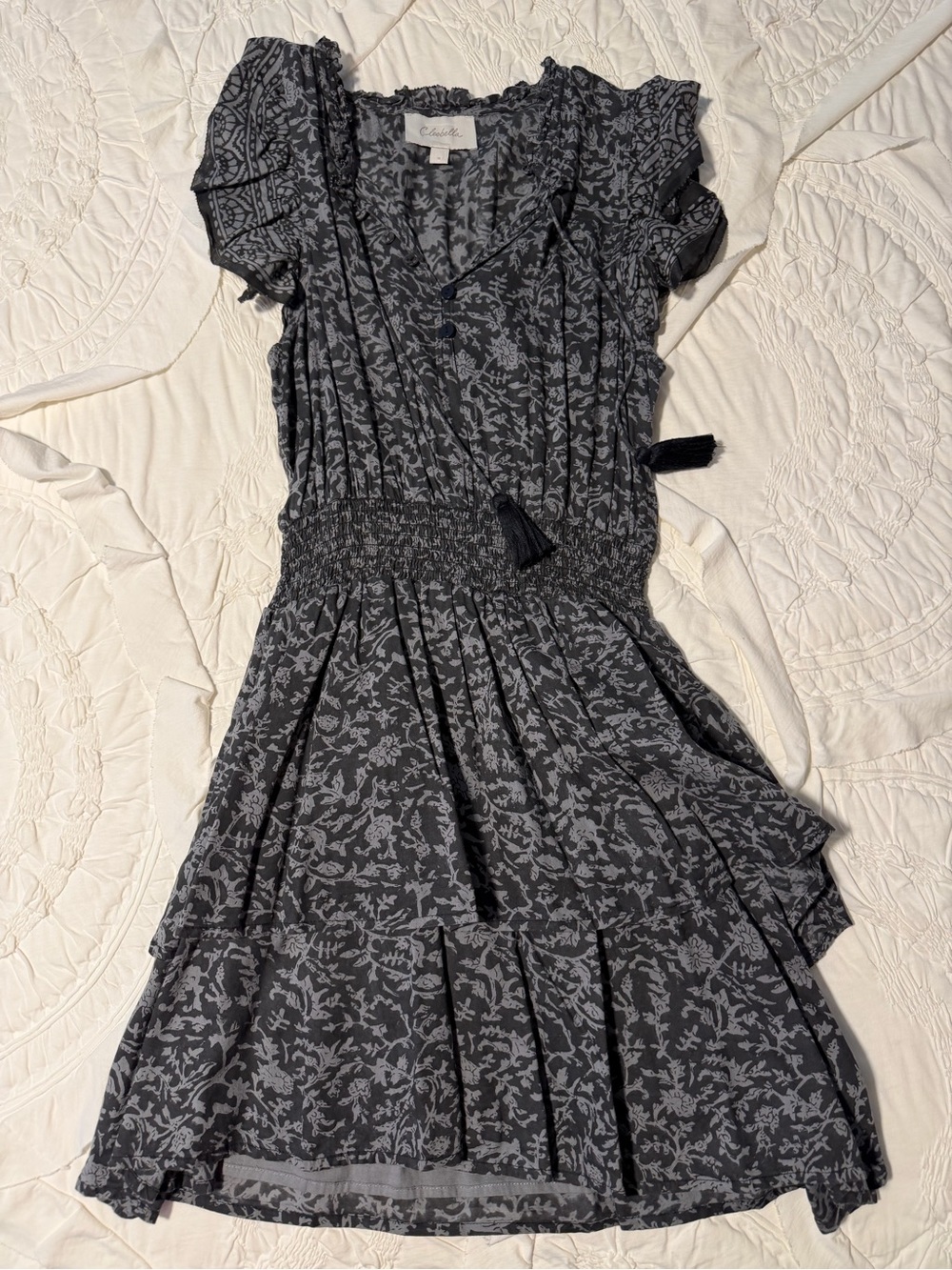 Cleobella Charcoal Floral Smocked Mini Dress